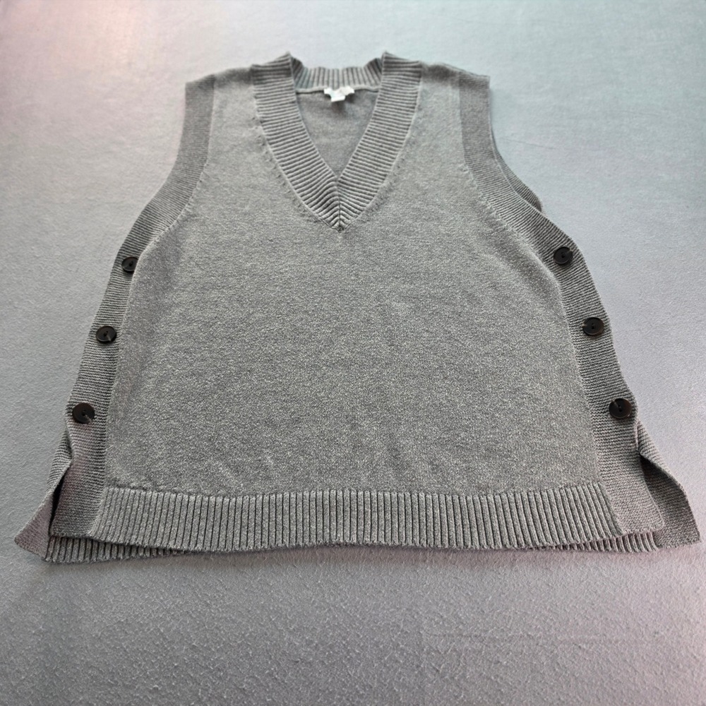 Jill Gray V-Neck Side Button Knit Sweater Vest Womens M Minimalist Cozy